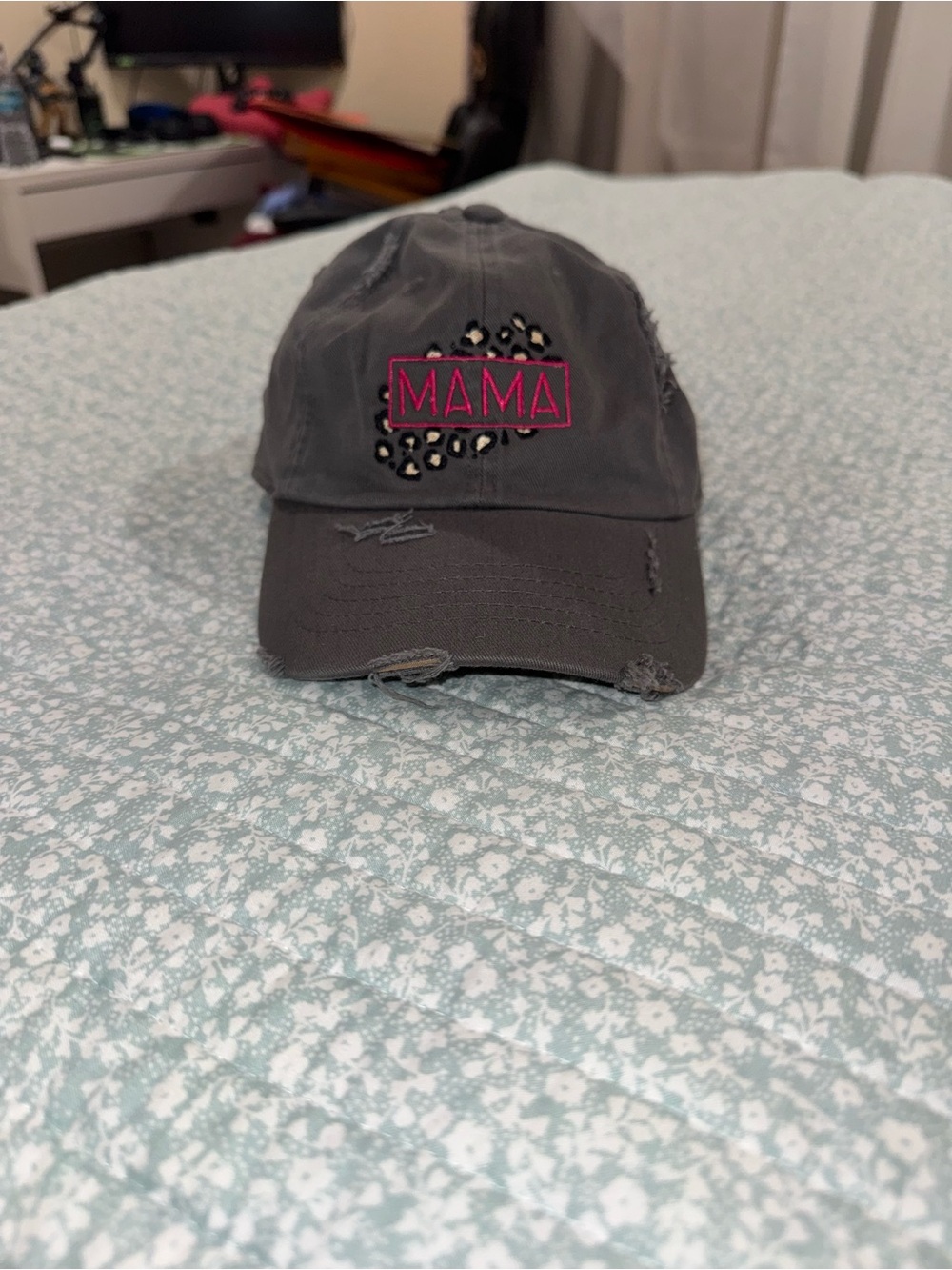 Gray 'MAMA' Distressed Cap